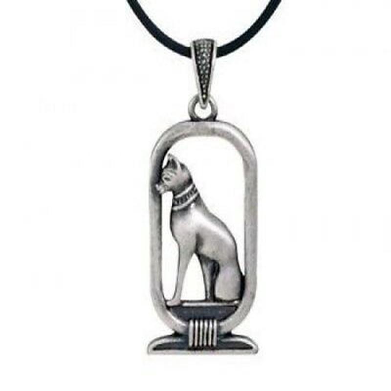 Ancient Egyptian Pewter Bastet Ubasti Cat Goddess Medallion Pendant Necklace