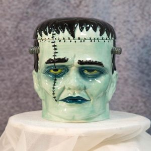 Ceramic Ghastly Victor Frankenstein Skull Cookie Jar Halloween Decor Kitchenware