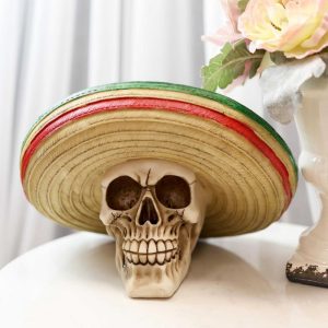 Day Of The Dead El Bandito Outlaw Skeleton Skull With Mexican Sombrero Figurine