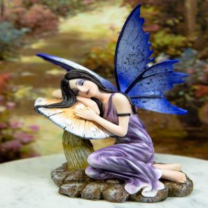 Ebros 5.25 Inch Fairyland Purple Fairy Sleeping on Mushroom Statue Figurine