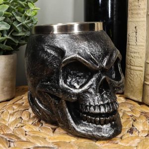 Ebros Dark Silver Immortal Skull Coffee Mug Demon Beer Stein Tankard  14oz