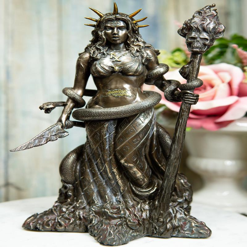 Ebros Greek Goddess Underworld Hecate Holding Fire Skull Staff Statue Figurine