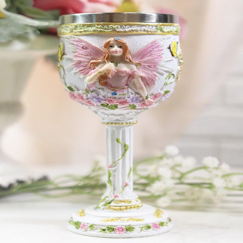 Ebros Holy Matrimony Blue And Pink Butterfly Bridal Floral Fairy Wine Goblet 7oz