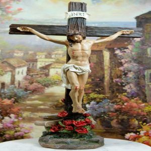 Ebros Jesus Christ On The Cross With Rose of Sharon Base Decorative Crucifix Statue