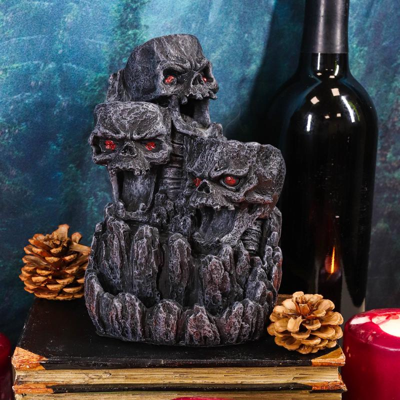 Ebros Three Screaming Skulls Death Mountain Cave Backflow Incense Burner Statue
