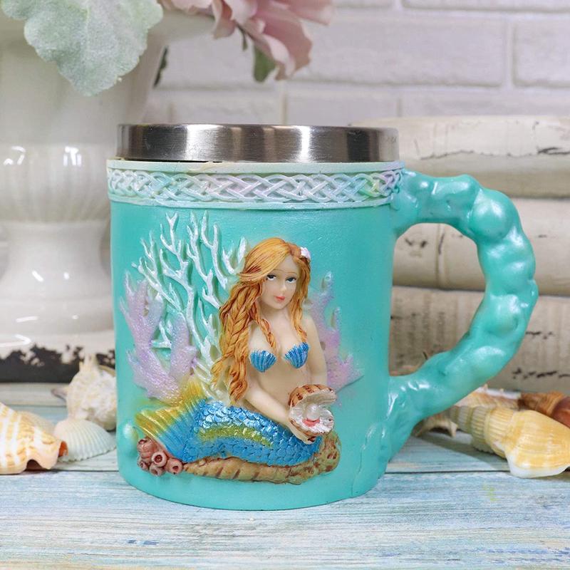 Ebros Turquoise Ocean Marine Coral Reef Mermaid With Pearl Mug 12oz Bridal Nautical