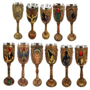Egyptian Gods And Royalty Wine Goblets Set of 11 King Tut Nefertiti Anubis Seth