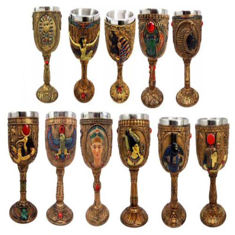 Egyptian Gods And Royalty Wine Goblets Set of 11 King Tut Nefertiti Anubis Seth