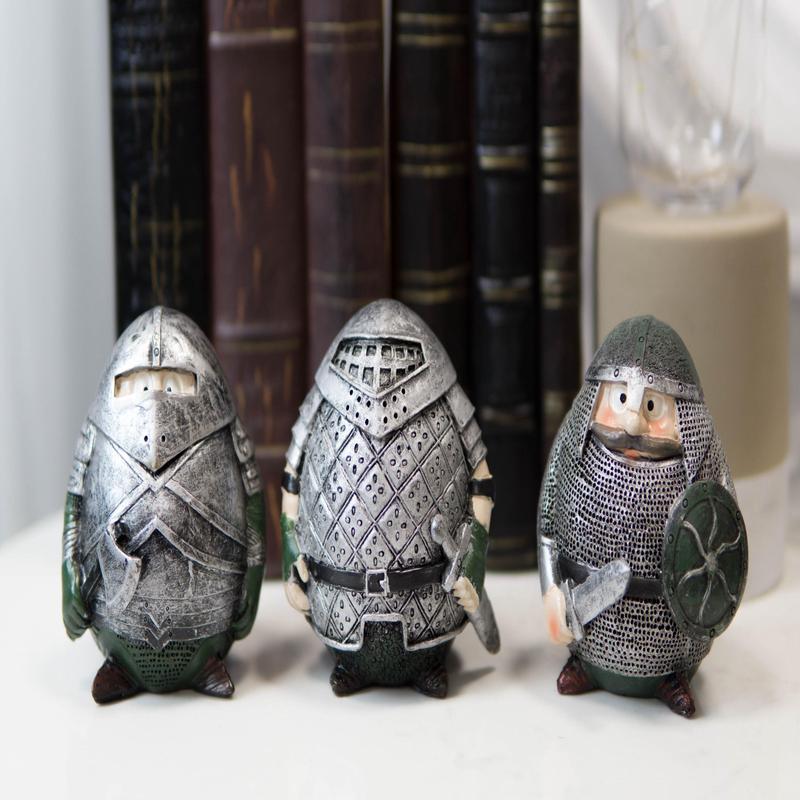 Fat Chibi Medieval Gladiator Knights With Sword Axe And Shield Figurine Set of 3