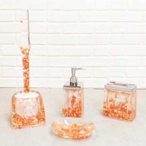 Golden Copper Flakes & Specks 5 Piece Chic Bathroom Vanity Accessories Gift Set