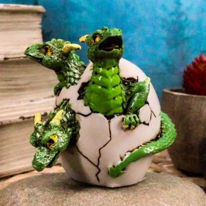 Jurassic Green Hydra Three Headed Dragon Baby Egg Hatchling Figurine Collectible