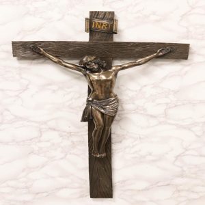 Large Faux Bronze 30"H INRI Jesus Christ On Cross Wall Hanging Crucifix Plaque