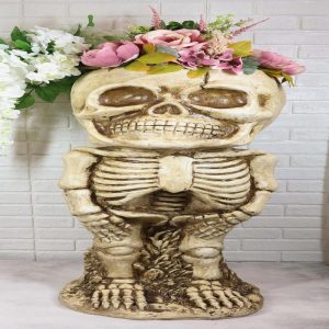 Large Grinning Baby Skeleton Skull Floral Nursery Plant Planter Bowl Pot Statue
