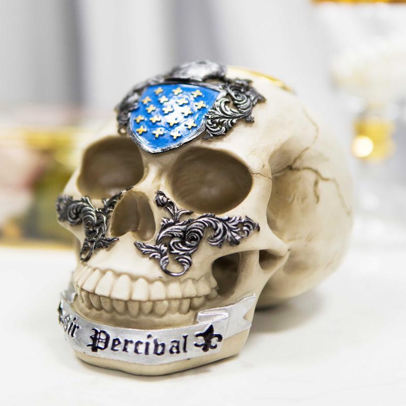 Legendary King Arthur Roundtable Knights Sir Percival Holy Grail Skull Statue
