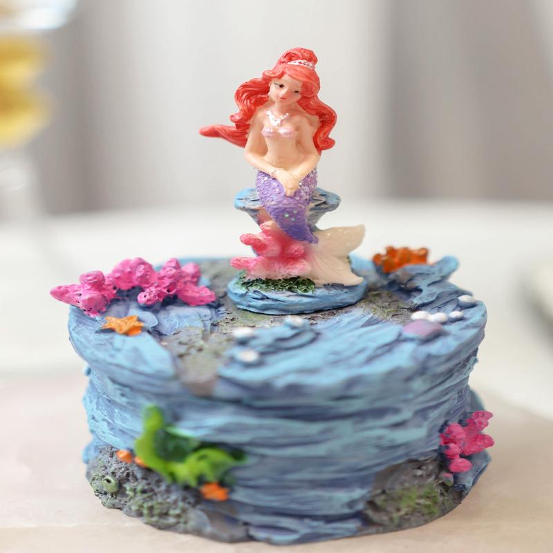 Mermaid Mergirl Ariel Sitting On Rock By Corals Mini Decorative Box Figurine