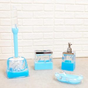 Nautical Marine Blue Dolphins 5 Piece Chic Bathroom Vanity Accessories Gift Set