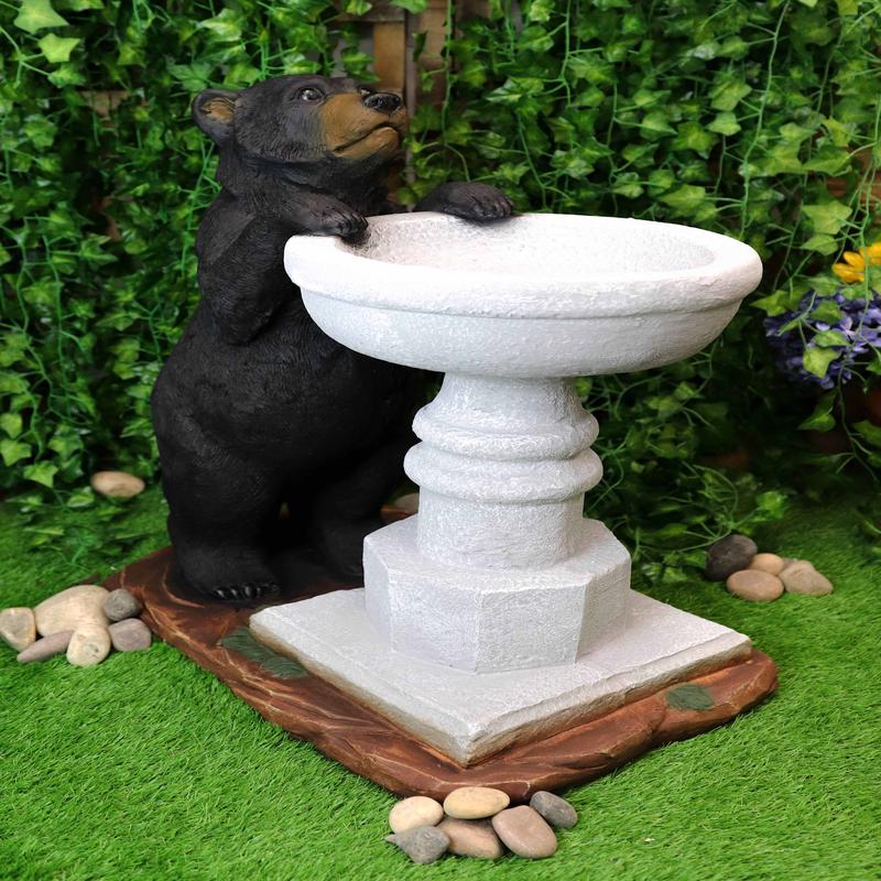 Rustic Black Bear by Wishing Fountain Bird Feeder Or Bath Garden Statue 27"H