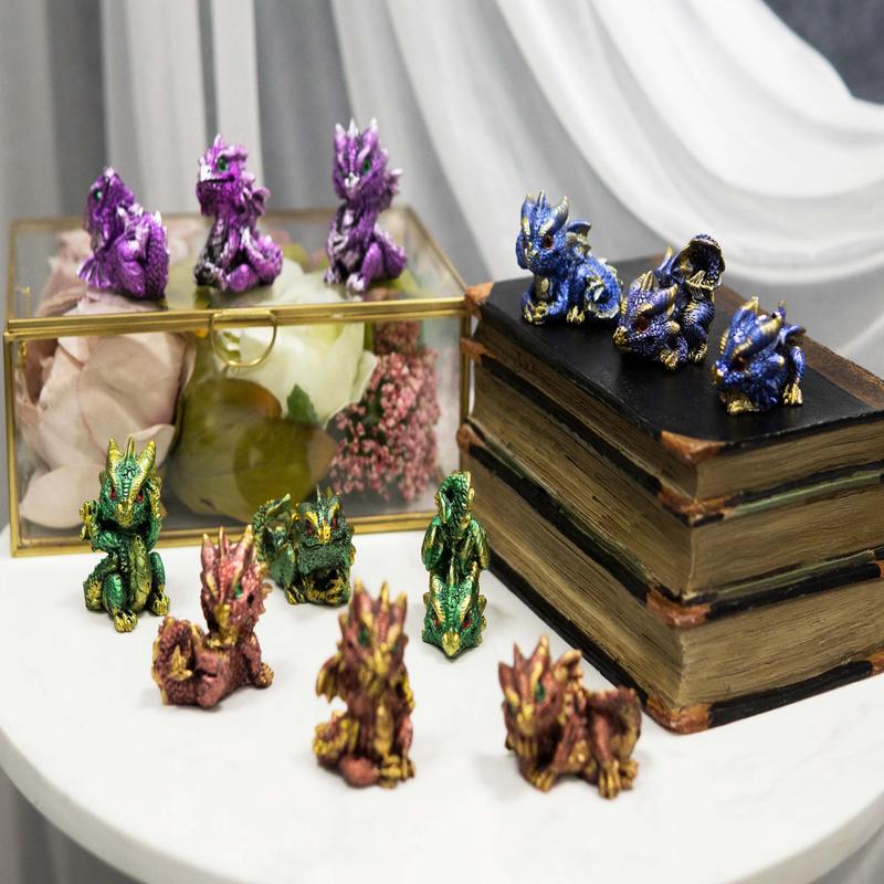 Set of 12 Metallic Red Green Purple Blue Baby Wyrmling Dragons Mini Figurines