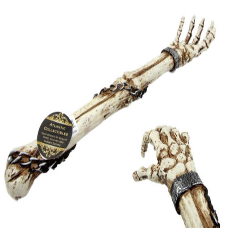 Skull Prison Ossuary Shackled Skeleton Hand Back Scratcher Figurine 15.25"L