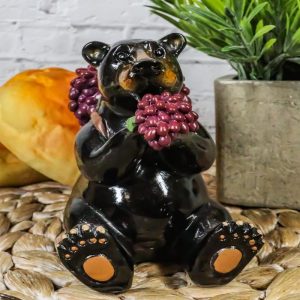Western Rustic Berry Picking Black Bear With Fruit Harvest Bag Figurine Bears
