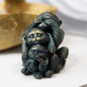 Whimsical Faded Bronze Color See Hear Speak No Evil Rainforest Monkeys Figurine