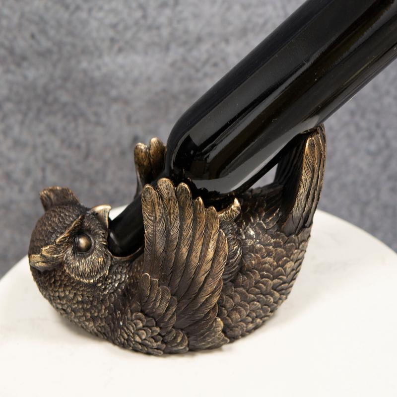 Bronzed Wise Wine Great Horned Owl Wine Holder 9.25"Long Home Decor