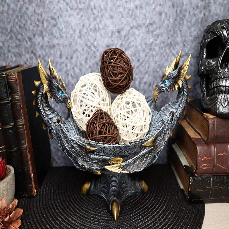 Ebros Double Dragons Decorative Jewelry Potpourri Fruits Bowl Figurine 12"W