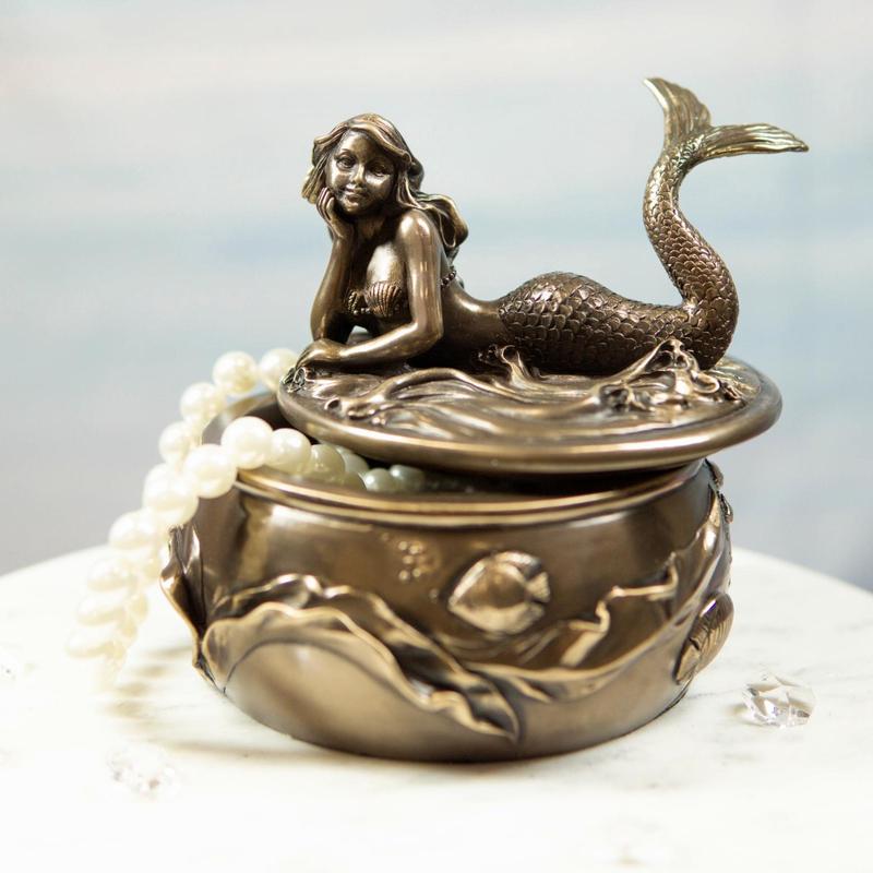 Ebros Fantasy Mermaid Resting With Under The Sea Fishes Decorative Jewelry Box