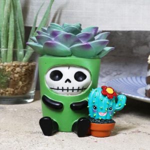 Ebros Furry Bones Echy The Succulent Plant Pot With Cactus Skeleton Figurine