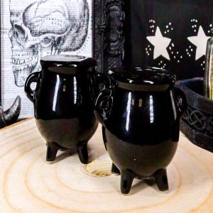 Ebros Halloween Witching Hour Witch Magic Black Cauldrons Salt N Pepper Shakers