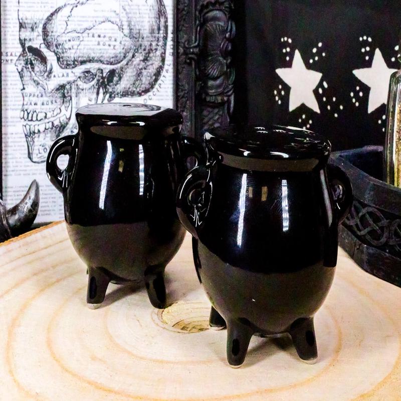 Ebros Halloween Witching Hour Witch Magic Black Cauldrons Salt N Pepper Shakers