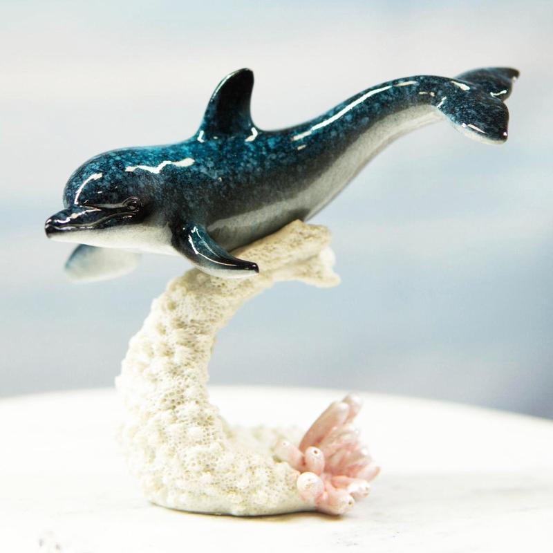 Ebros Ocean Marine Sea Life Bottlenose Dolphin Swimming Over Coral Reef Figurine