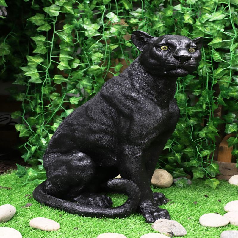 Ebros Realistic Large Black Ghost Panther Jaguar Hunter 20"H Garden Lawn Patio Statue