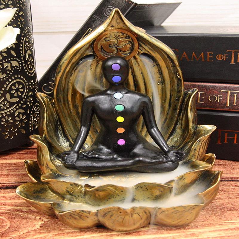 Ebros Seven Chakra Yoga Backflow Incense Burner Resin Figurine 6"H