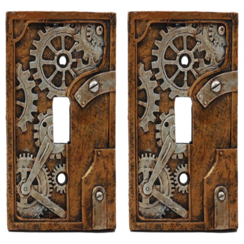 Ebros Steampunk Nautilus Clockwork Gearwork Design Wall Light Switch Plate Set