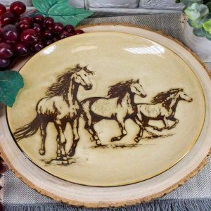 Ebros Western Rustic Running Horses Round Dessert Appetizer Salad Plates Set of 4