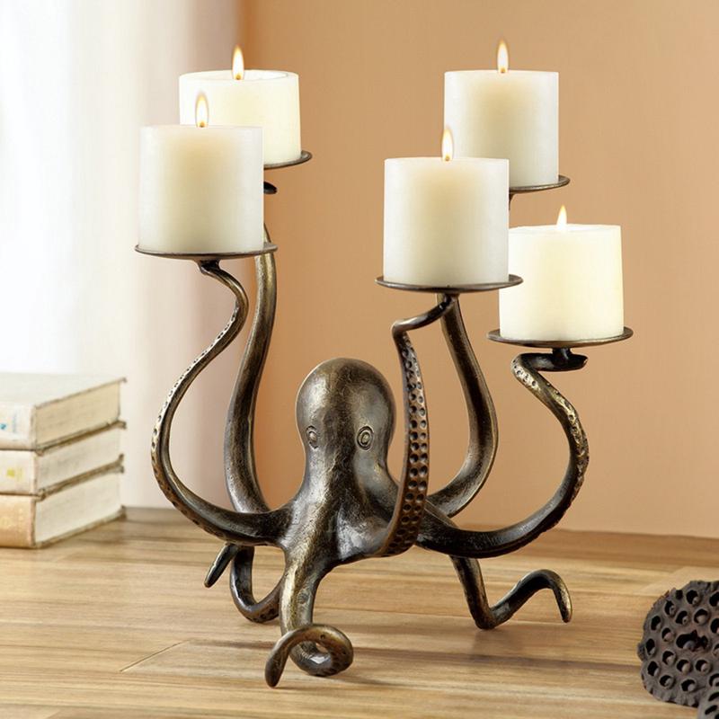 Giant Creature Kraken Octopus Penta Candleholder Home Decor Made of Aluminum