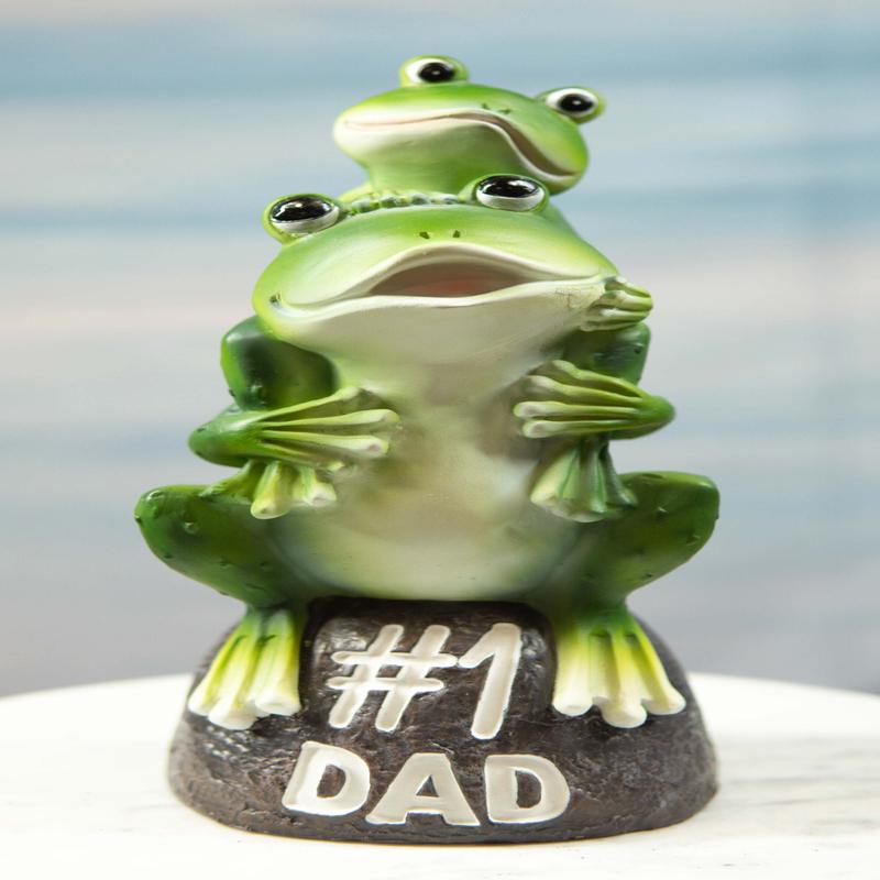 Hoppy Daddy World's No #1 Dad Piggybacking Frog Family On Boulder Rock Figurine