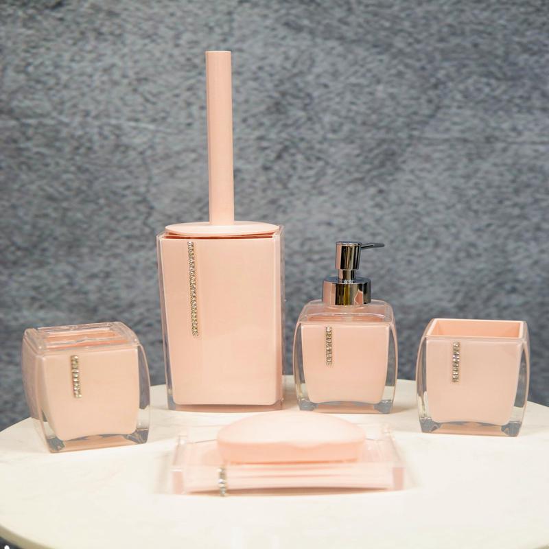Hot Pink Austrian Crystals 6 Piece Chic Bathroom Vanity Accessories Gift Set