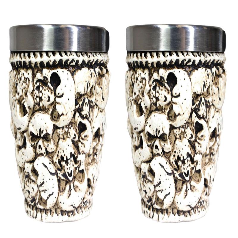 Novelty Ossuary Graveyard Piled Up Skulls And Spine Bones Shot Glass Set of 2