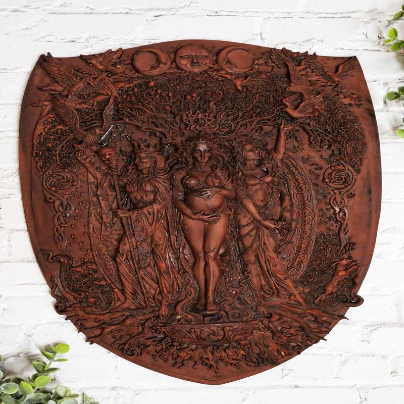 Pagan Wiccan Tripple Goddess Maiden Mother Crone Shield Wall Plaque 14.5" Tall