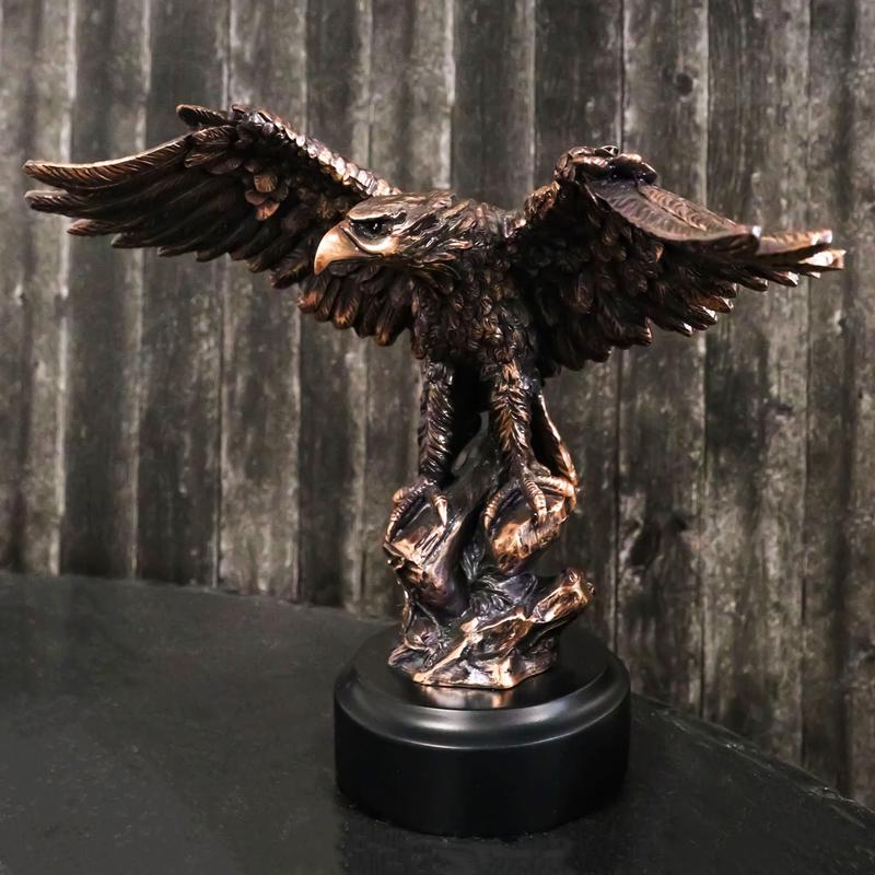 Patriotic American Bald Eagle Bronze Electroplated Resin Figurine With Base