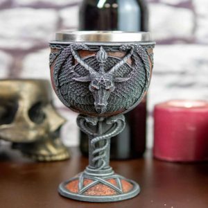 Pentagram Sabbatic Goat Baphomet Red Wine Goblet Chalice Decor