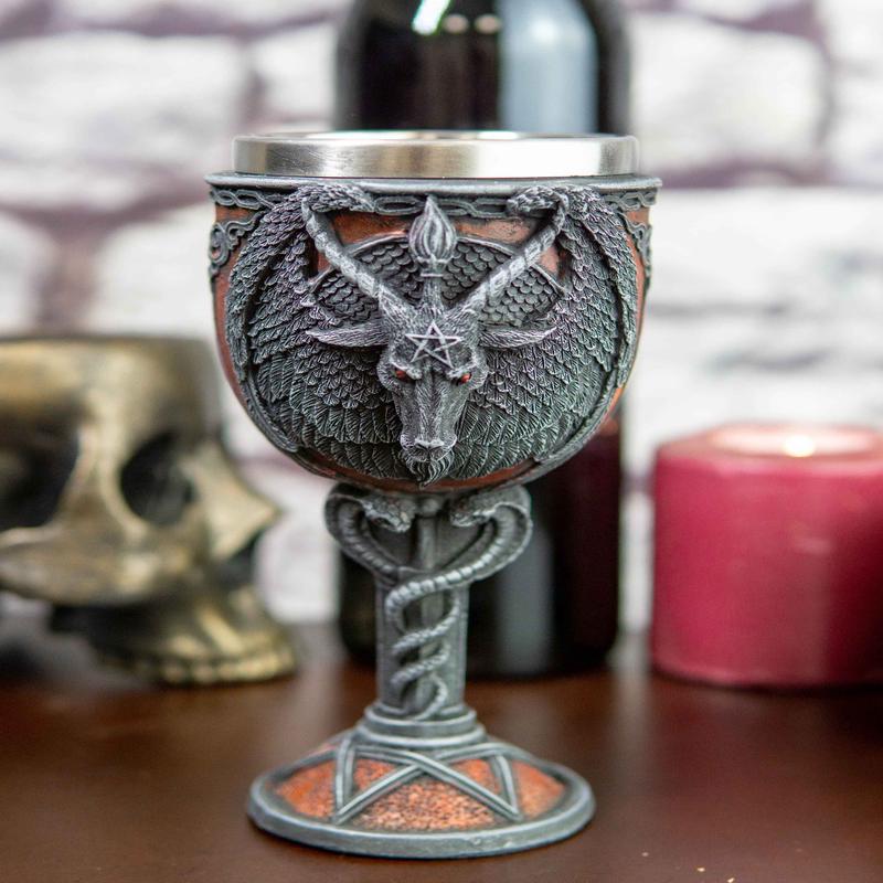 Pentagram Sabbatic Goat Baphomet Red Wine Goblet Chalice Decor