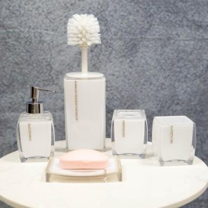 Stain White Austrian Crystals 6 Piece Chic Bathroom Vanity Accessories Gift Set