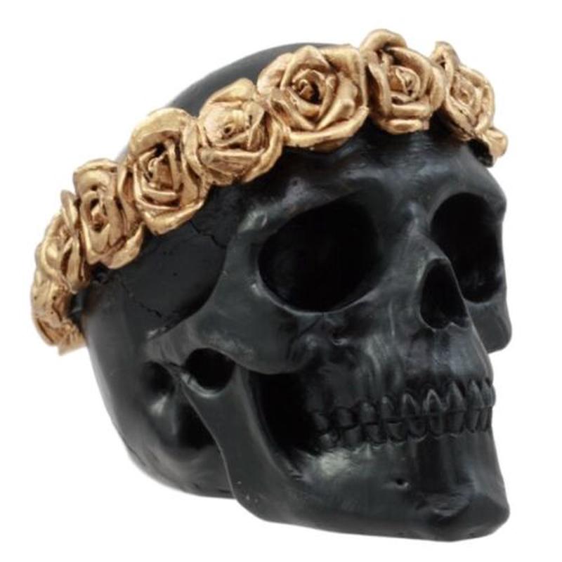 Day of The Dead Copper Rose Laurel Black Skull Figurine DOD Sugar Skull Decor