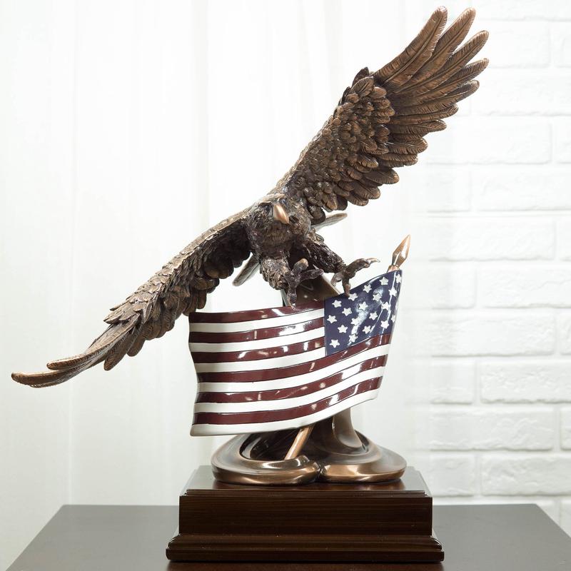 Ebros Bald Eagle Soaring Over The Star Spangled Banner American Flag Statue
