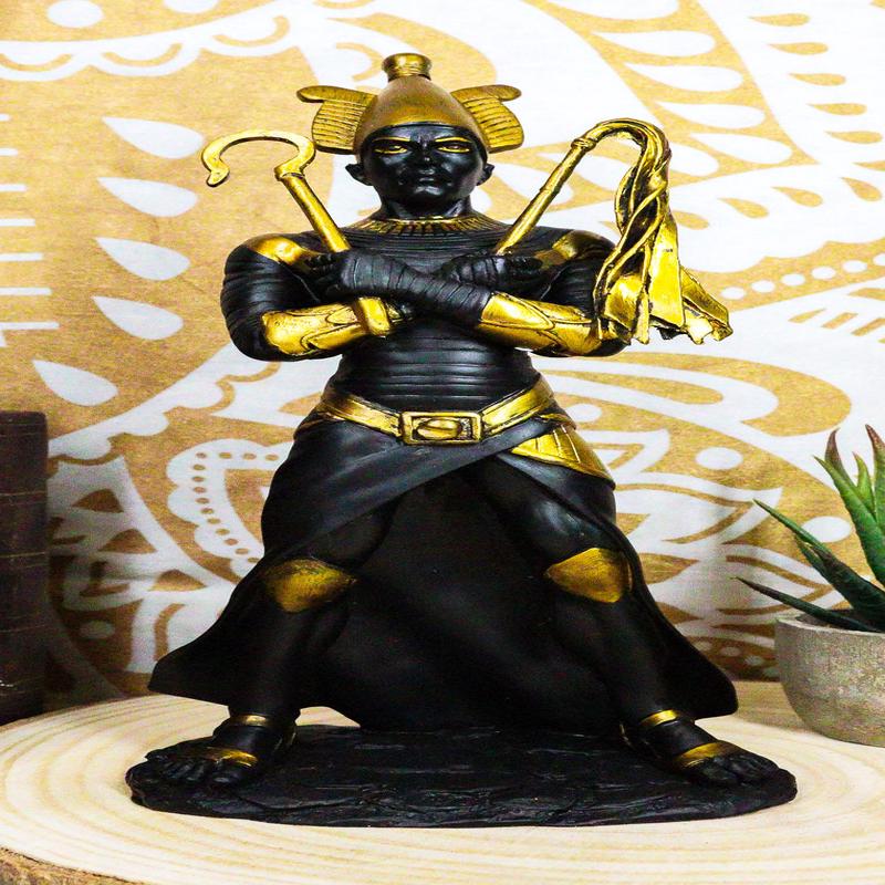 Ebros Egyptian God of The Dead Osiris Holding Crook and Flail Statue In Black And Gold
