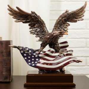 Ebros Wings of Glory Majestic Bald Eagle Clutching On USA American Flag Statue