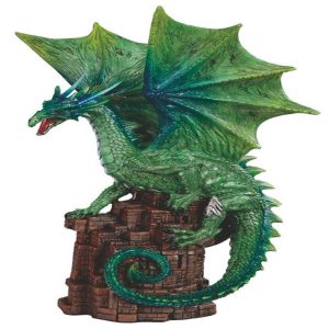 Green Terra Wyvern Monarch Dragon Perching On Medieval Castle Tower Figurine